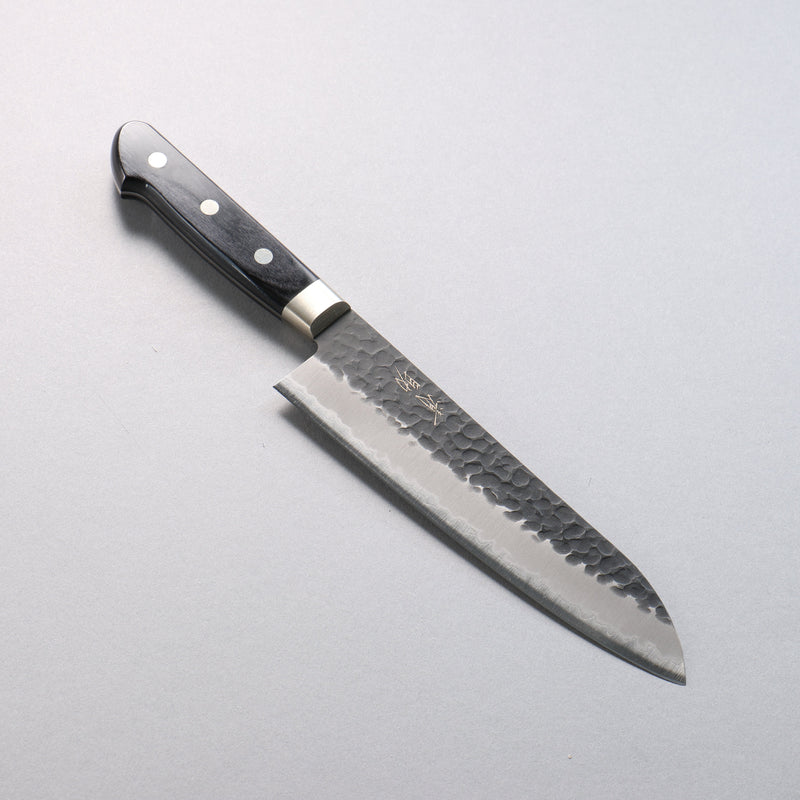 Seisuke Super Bleu Martelé Finition noire Santoku 180mm Manipuler Bois de pakka noir - japanny-FR