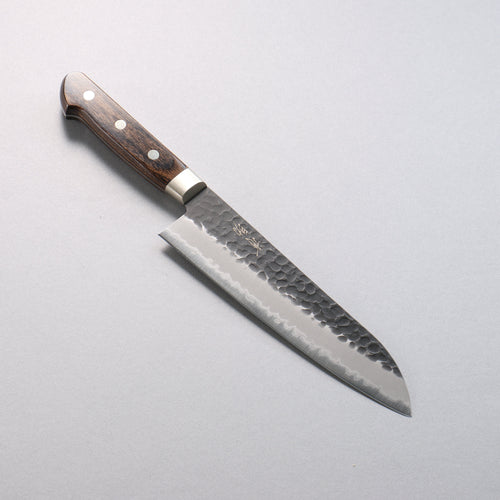 Seisuke Super Bleu Martelé Finition noire Santoku 180mm Manipuler Bois de Pakka marron - japanny-FR