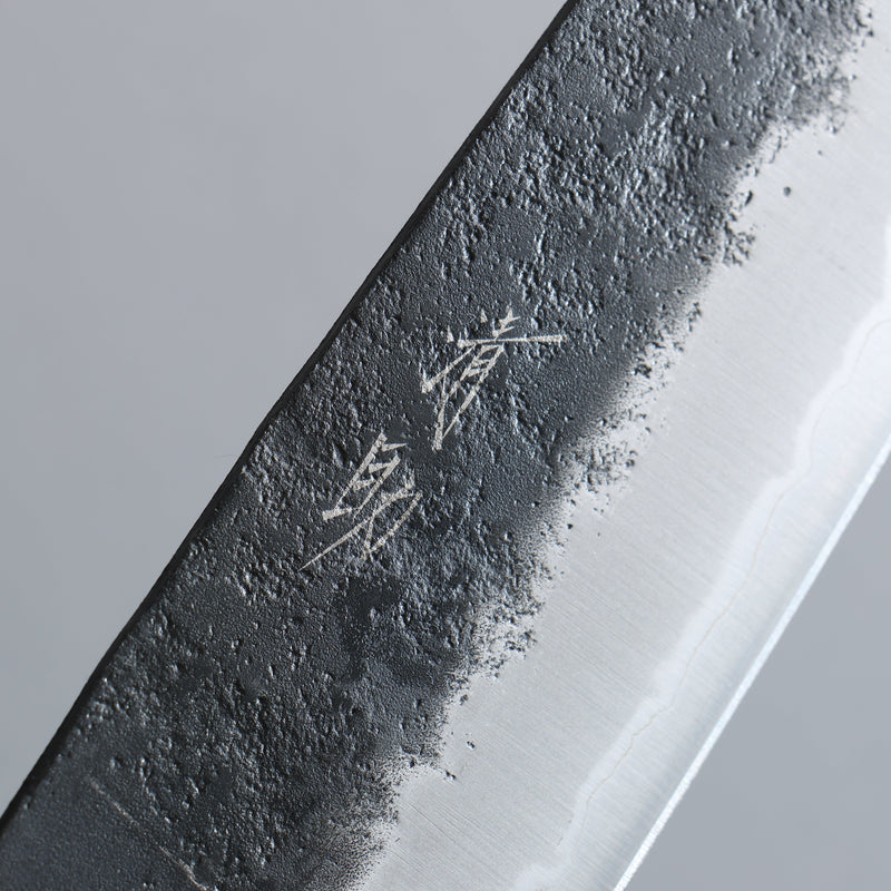 Seisuke Super Bleu Nashiji Noir Santoku 170mm Manipuler Palissandre (férule:Bois de Pakka blanc) - japanny-FR