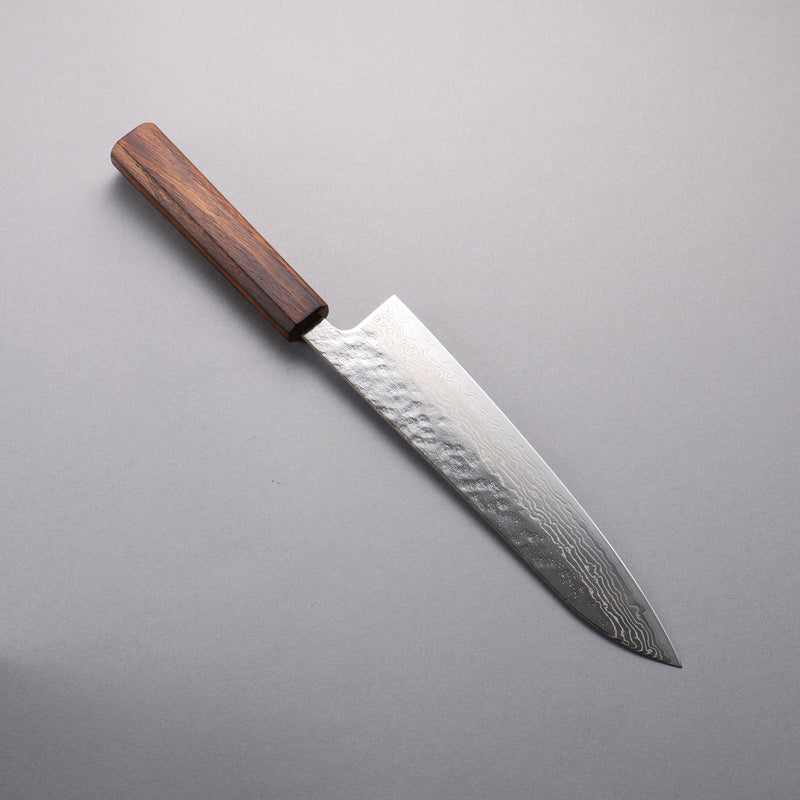 Seisuke Acier Inoxydable 440C Damaacus martelé Migaki Terminé Gyuto 210mm Manipuler Chêne - japanny-FR