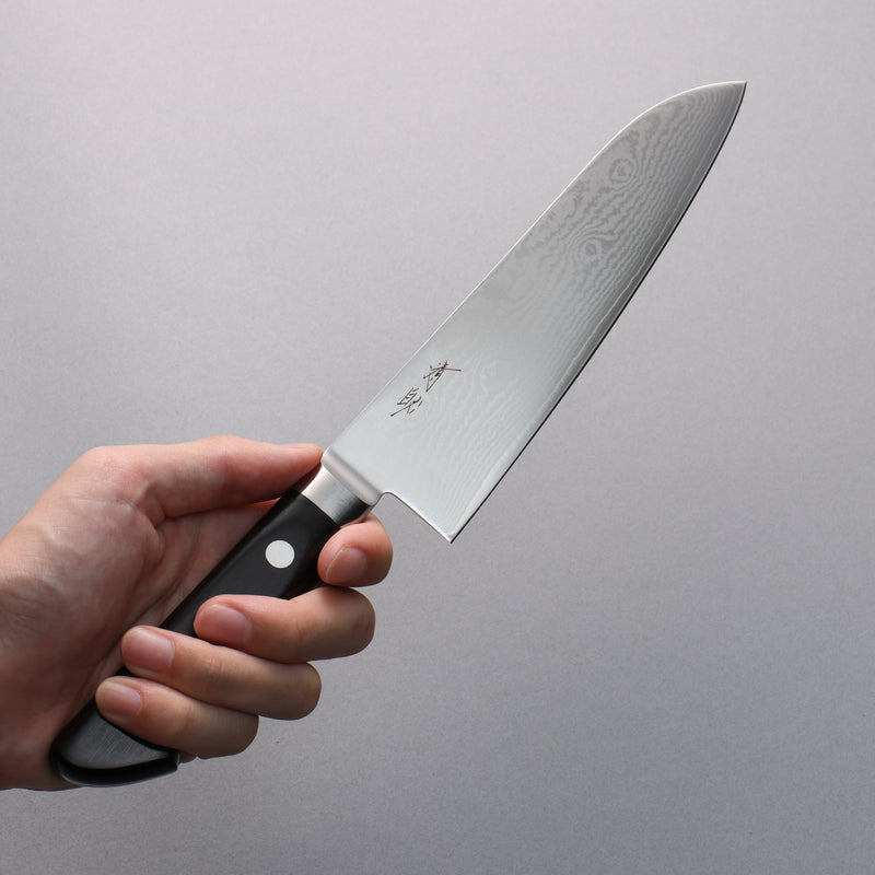 Seisuke VG10 33-Couches Damas Santoku 180mm Manipuler Bois de pakka noir - japanny-FR