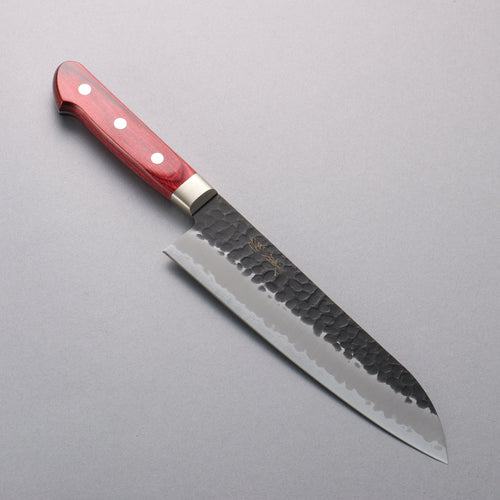 Seisuke Super Bleu Martelé Finition noire Santoku 180mm Manipuler Bois de pakka rouge - japanny-FR