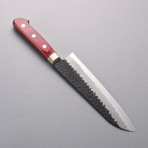 Seisuke Super Bleu Martelé Finition noire Santoku 180mm Manipuler Bois de pakka rouge - japanny-FR