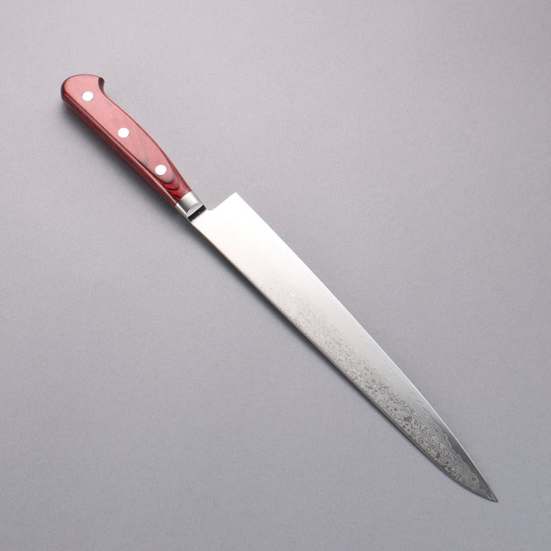 Seisuke VG10 33-Couches Finition miroir Damas Sujihiki 240mm Bois de pakka rouge Manipuler - japanny-FR