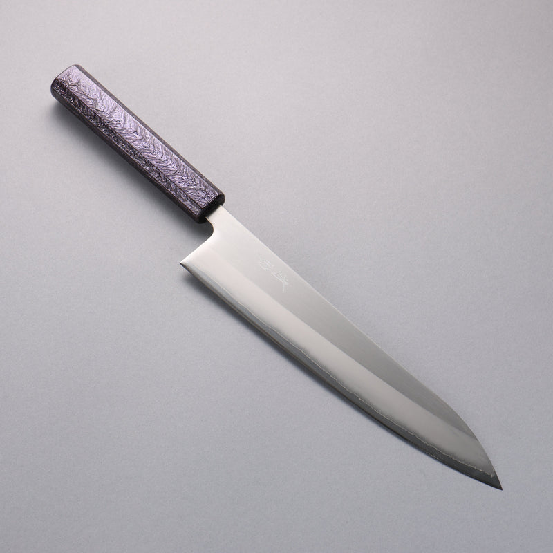 Seisuke Acier Blanc No.1 Migaki Polish Terminé Gyuto 240mm Chêne laqué violet Manipuler - japanny-FR