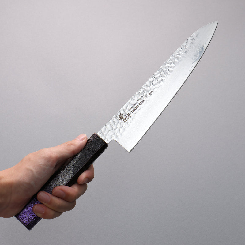 Sakai Takayuki Rinnou VG10 33-Couches Damas Gyuto Couteau Japonais 210mm Poignée laquée violet Manipuler - japanny-FR