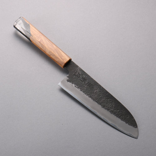 Hozantomoe Acier Blanc No.2 Finition noire Santoku 180mm Manipuler Olivier et Résine noir - japanny-FR