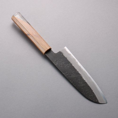 Hozantomoe Acier Blanc No.2 Finition noire Santoku 180mm Manipuler Olivier et Résine noir - japanny-FR