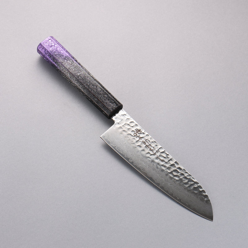 Sakai Takayuki Rinnou VG10 33-Couches Damas Santoku Couteau Japonais 170mm Poignée laquée violet Manipuler - japanny-FR