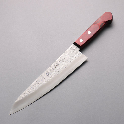 Nao Yamamoto Acier argenté NO.3 Nashiji Martelé(carré) Gyuto 210mm Manipuler Bois de pakka rouge - japanny-FR