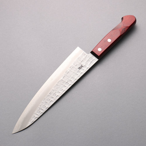 Nao Yamamoto Acier argenté NO.3 Nashiji Martelé(carré) Gyuto 210mm Manipuler Bois de pakka rouge - japanny-FR