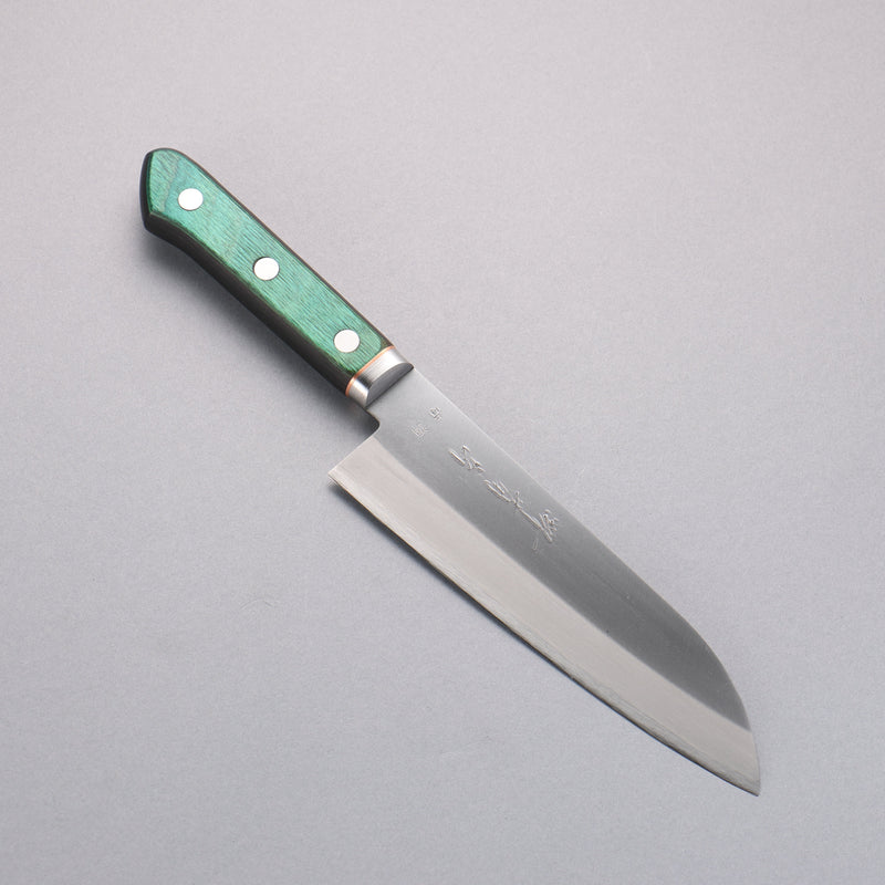 Sakai Kikumori Acier Bleu No.1 Santoku Couteau Japonais 165mm Bois de pakka vert Manipuler - japanny-FR