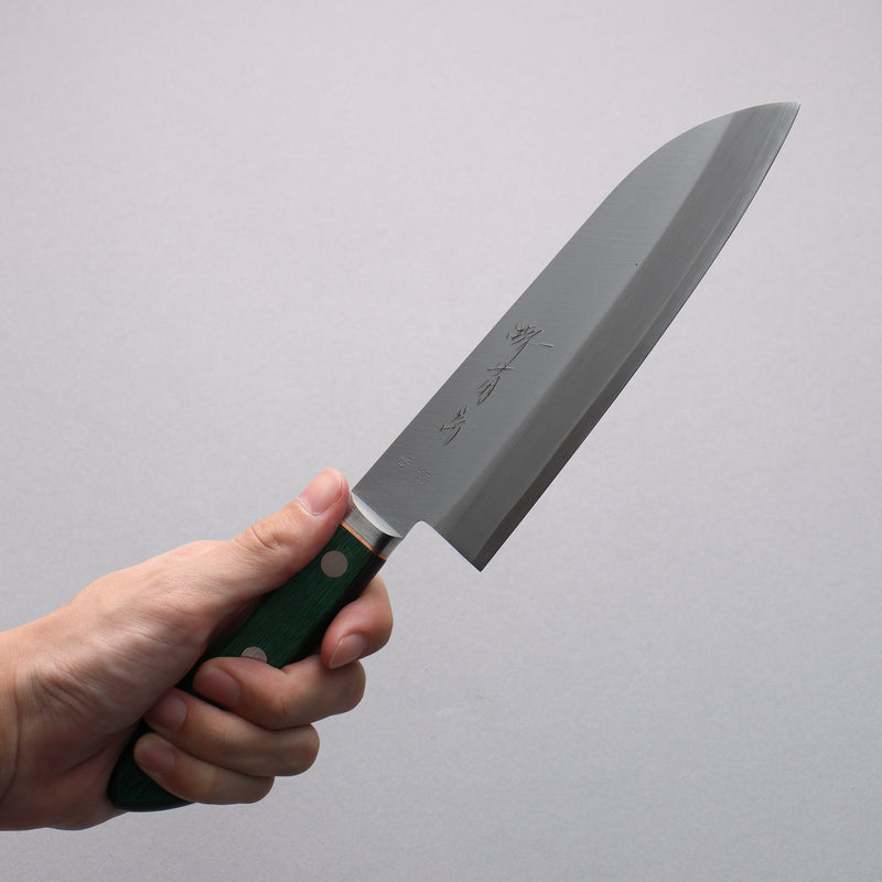 Sakai Kikumori Acier Bleu No.1 Santoku Couteau Japonais 165mm Bois de pakka vert Manipuler - japanny-FR