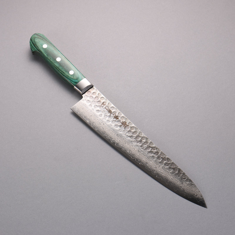 Sakai Takayuki VG10 17 Couche de Damas Gyuto  240mm Bois de pakka vert Manipuler - japanny-FR