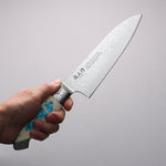 Kajin ZDP189 Damas Migaki Terminé Santoku 165mm Manipuler Corian Incrustation Turquoise - japanny-FR