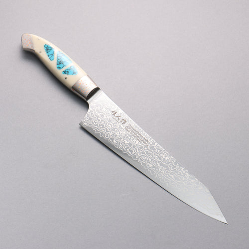 Kajin ZDP189 Damas Migaki Terminé Kirituke Gyuto 210mm Manipuler Corian Incrustation Turquoise - japanny-FR