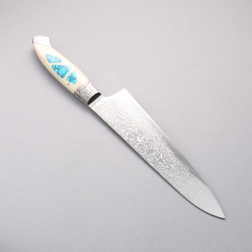 Kajin ZDP189 Damas Migaki Terminé Gyuto 210mm Manipuler Corian Incrustation Turquoise - japanny-FR