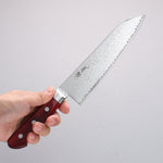 Seisuke Kagami2 AUS10 Finition miroir Damas Santoku 180mm Manipuler Bois de pakka rouge - japanny-FR