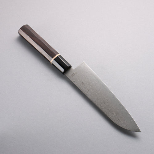 Toshitaka Seisuke VG10 65 Couche de Damas Santoku 180mm Manipuler Ébène (Bague Erable et virole Corne de buffle d'eau) - japanny-FR