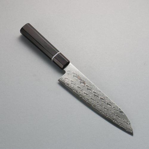 Seisuke AUS10 Miroir Croisé Santoku 180mm Manipuler Palissandre (anneau blanc) - japanny-FR