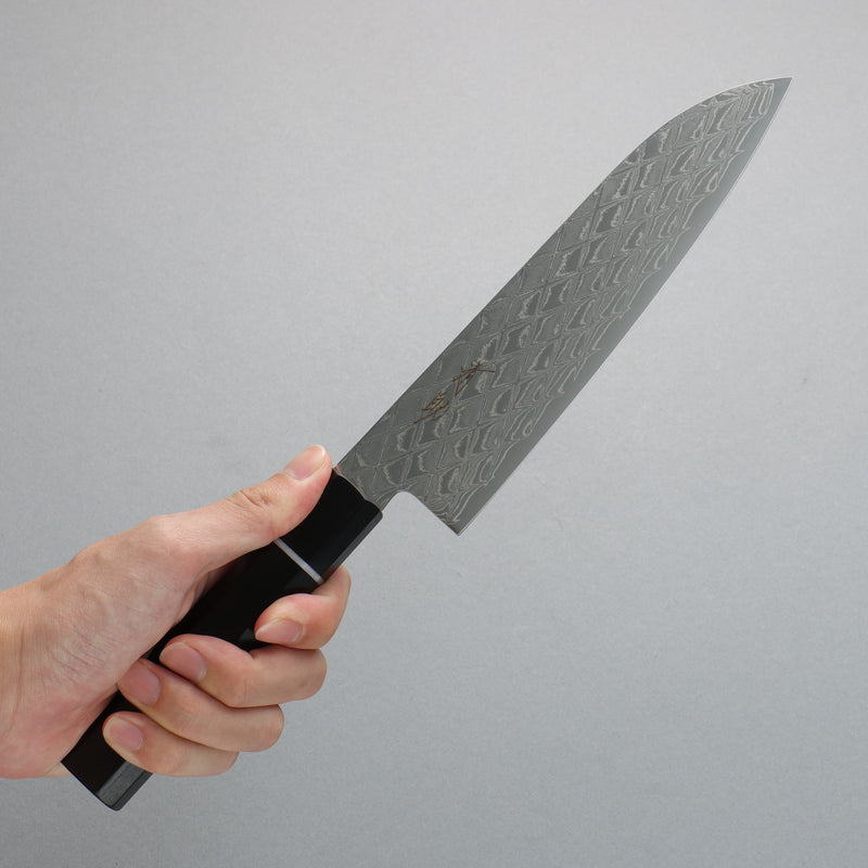 Seisuke AUS10 Miroir Croisé Santoku 180mm Manipuler Palissandre (anneau blanc) - japanny-FR