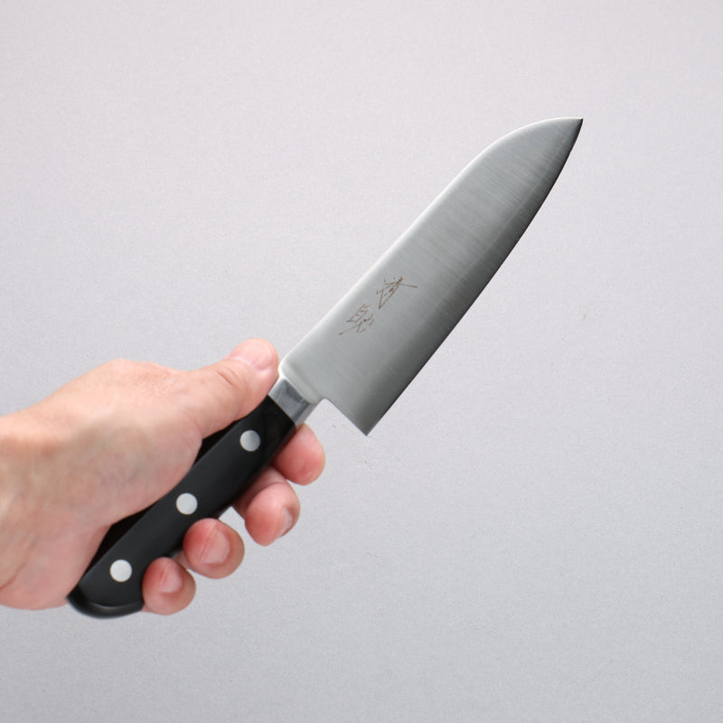 Seisuke Acier Inoxydable Petit Santoku 150mm Manipuler Bois de pakka noir - japanny-FR