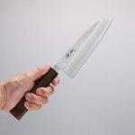 Seisuke Acier Inoxydable 440C Damaacus martelé Santoku 170mm Manipuler Chêne - japanny-FR