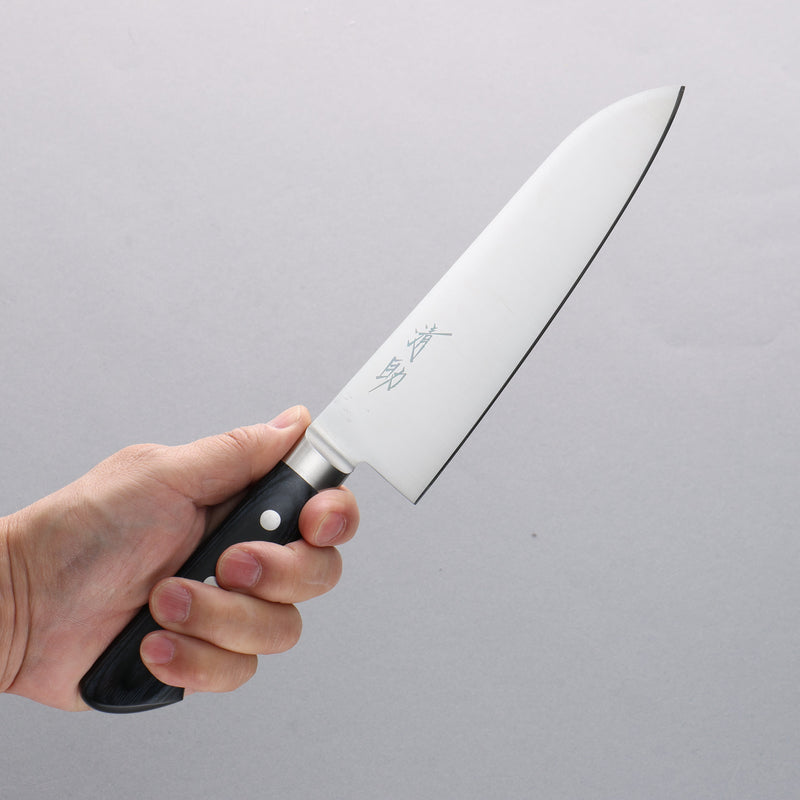 Seisuke Seiten Molybdene Santoku 180mm Manipuler bleu marine de pakka noir - japanny-FR