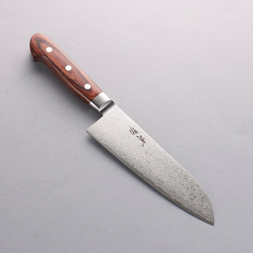 Seisuke Mokusei ZA-18 Finition miroir Damas Santoku 170mm Bois de Pakka marron Manipuler - japanny-FR