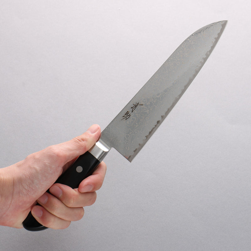 Seisuke Kagami2 AUS10 Finition miroir Damas Santoku 180mm Bois de pakka noir Manipuler - japanny-FR