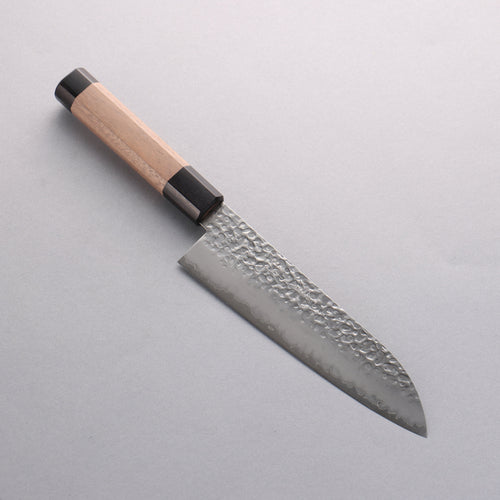 Seisuke Acier argenté NO.3 Martelé Santoku 180mm Manipuler Noix(double bague noir ) - japanny-FR