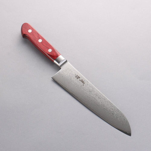 Seisuke VG10 33couche Finition miroir Damas Santoku 180mm Bois de pakka rouge Manipuler - japanny-FR