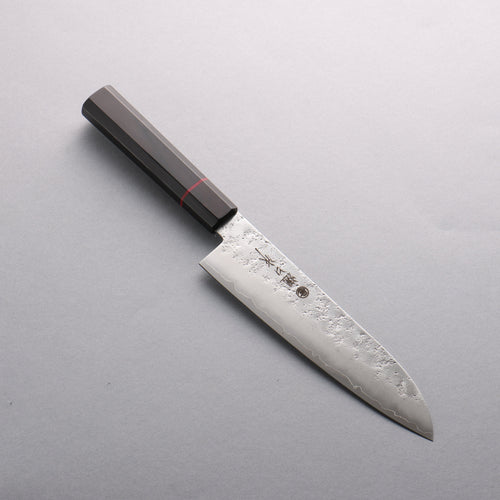 Higuchi Acier argenté NO.3 Nashiji Santoku 180mm Manipuler Bois de pakka noir - japanny-FR