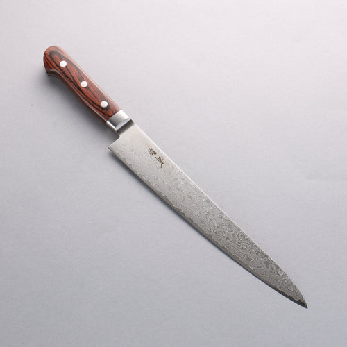 Seisuke Mokusei ZA-18 Finition miroir Damas Sujihiki 240mm Bois de Pakka marron Manipuler - japanny-FR