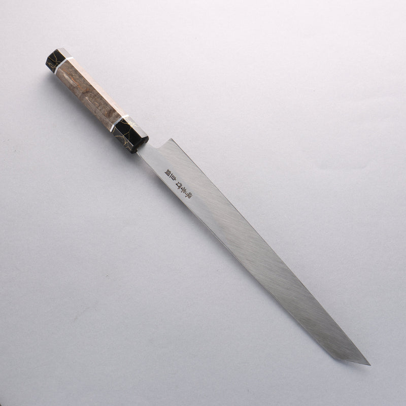 Sakai Takayuki Byakko Acier Blanc No.1 Kiritsuke Yanagiba 300mm Bois stabilisé (Bague Blanche) Manipuler avec Gaine - japanny-FR