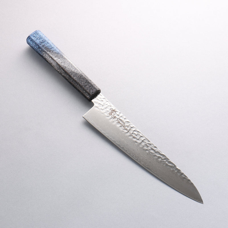 Sakai Takayuki Rinnou VG10 33-Couches Damas Gyuto Couteau Japonais 210mm Laqué bleu Manipuler - japanny-FR