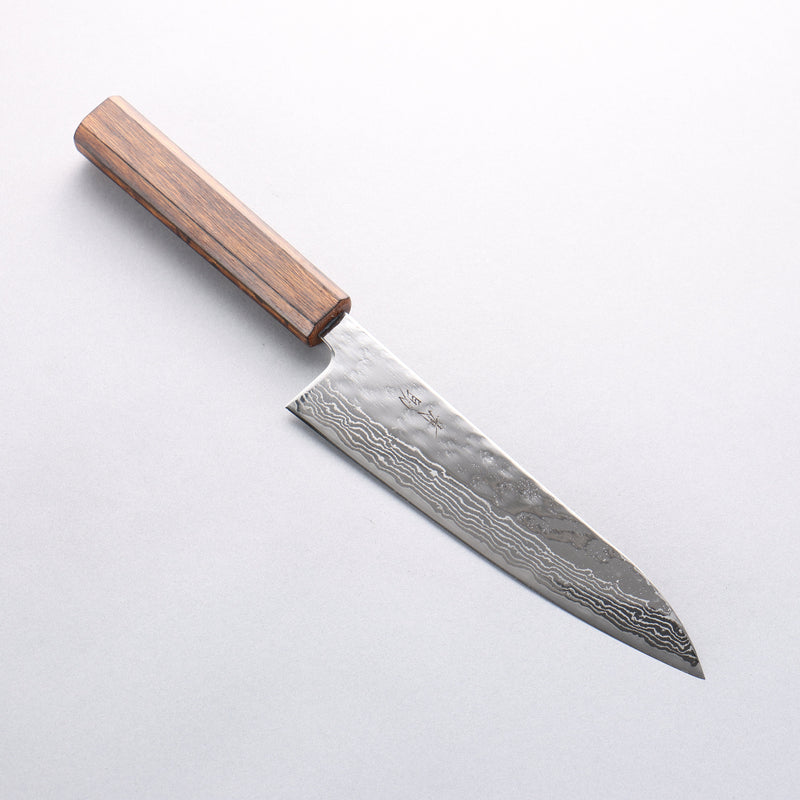 Seisuke Acier Inoxydable 440C Damaacus martelé Migaki Terminé Gyuto 180mm Manipuler Chêne - japanny-FR