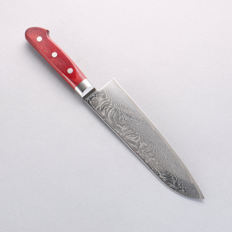 Seisuke Nami AUS10 Finition miroir Damas Santoku 180mm Manipuler Bois de pakka rouge - japanny-FR