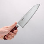 Seisuke Nami AUS10 Finition miroir Damas Santoku 180mm Manipuler Bois de pakka rouge - japanny-FR