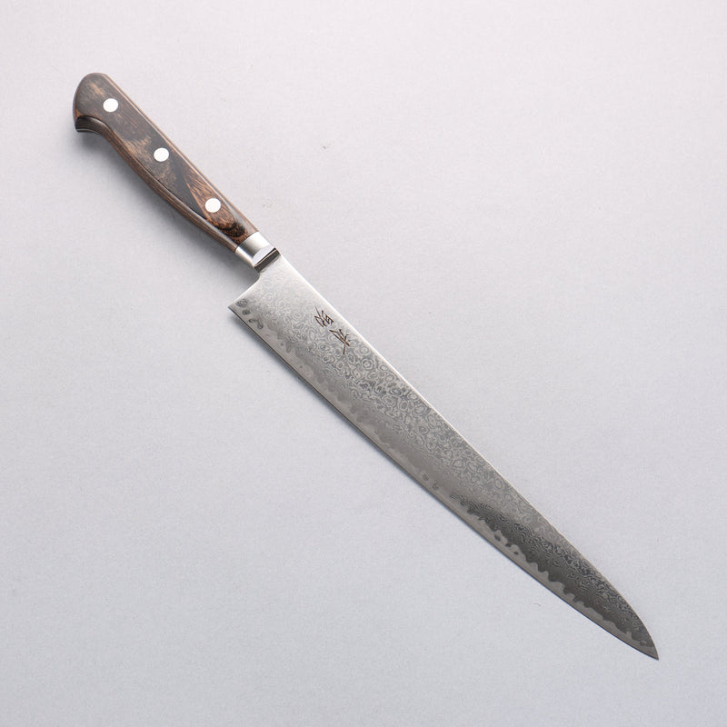 Seisuke Kagami2 AUS10 Finition miroir Damas Sujihiki 240mm Bois de Pakka marron Manipuler - japanny-FR