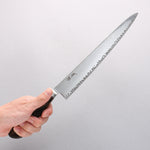 Seisuke Kagami2 AUS10 Finition miroir Damas Sujihiki 240mm Bois de Pakka marron Manipuler - japanny-FR