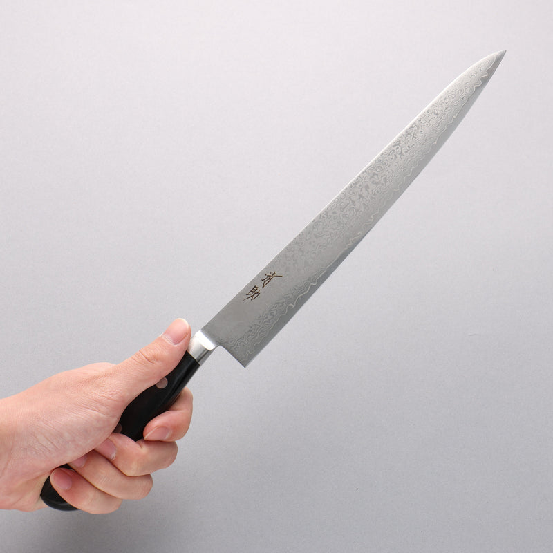 Seisuke VG10 33-Couches Finition miroir Damas Sujihiki 240mm Manipuler Bois de pakka noir - japanny-FR