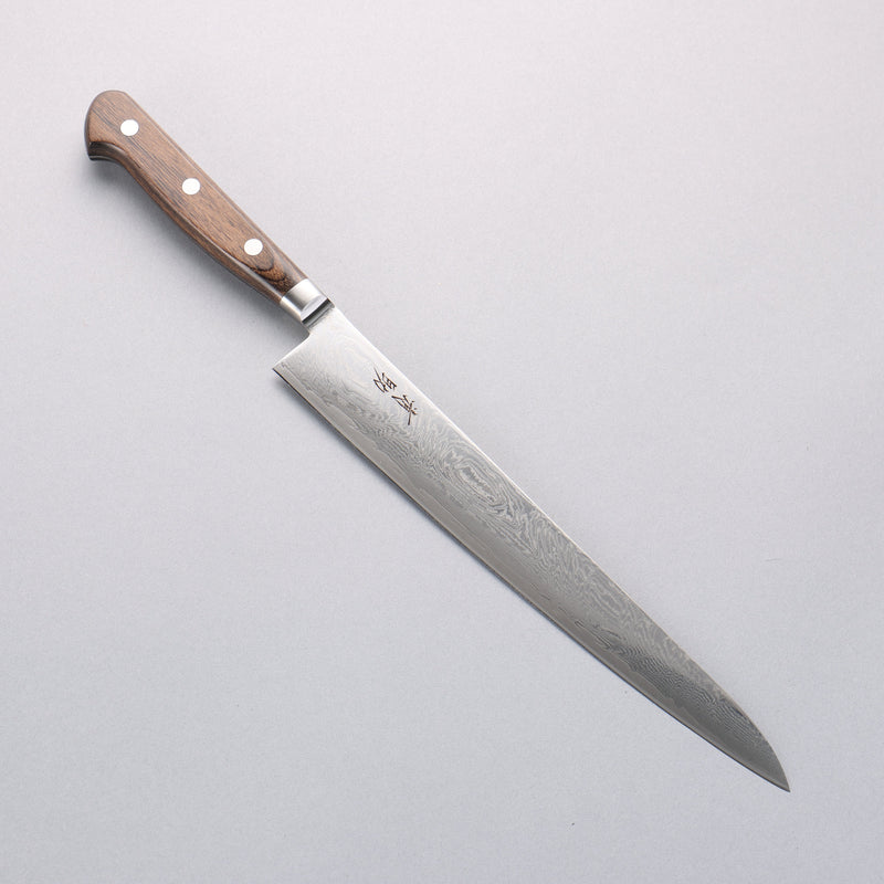 Seisuke Nami AUS10 Finition miroir Damas Sujihiki 240mm Manipuler Bois de Pakka marron - japanny-FR