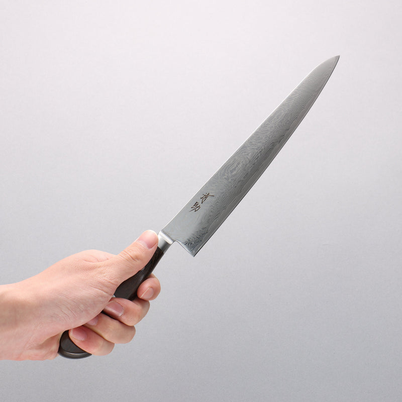 Seisuke Nami AUS10 Finition miroir Damas Sujihiki 240mm Manipuler Bois de Pakka marron - japanny-FR