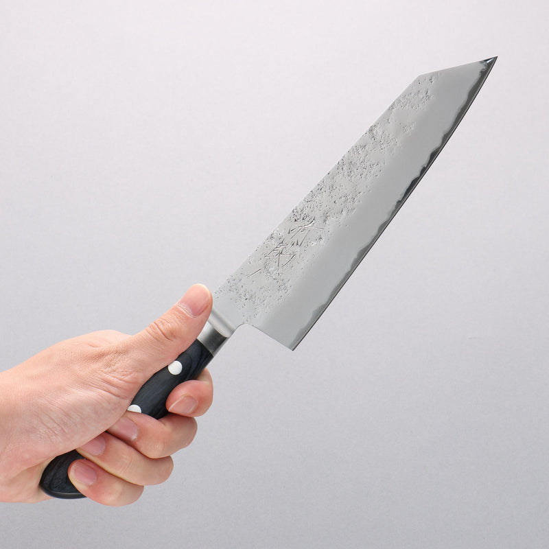 Seisuke Acier Bleu No.2 Nashiji Kiritsuke Santoku Couteau Japonais 195mm bleu marine de pakka noir Manipuler - japanny-FR