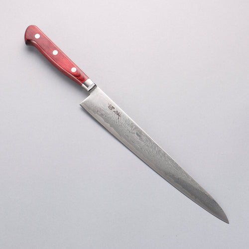 Seisuke Nami AUS10 Finition miroir Damas Sujihiki 240mm Manipuler Bois de pakka rouge - japanny-FR