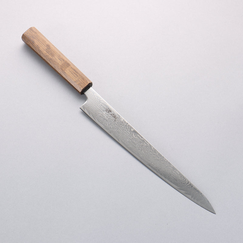 Seisuke Nami AUS10 Finition miroir Damas Sujihiki 240mm Chêne Manipuler - japanny-FR