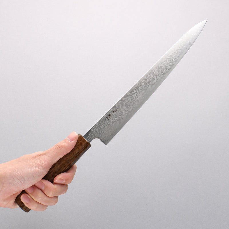 Seisuke Nami AUS10 Finition miroir Damas Sujihiki 240mm Chêne Manipuler - japanny-FR