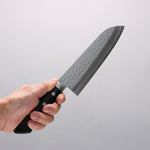 Kunihira Tanryu VG10 Damaacus martelé Santoku 170mm Manipuler Bois de pakka noir - japanny-FR