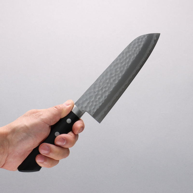 Kunihira Tanryu VG10 Damaacus martelé Santoku 170mm Manipuler Bois de pakka noir - japanny-FR